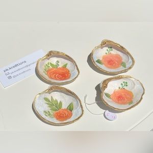 4 Clam Shell trinket holders rings Pink flower